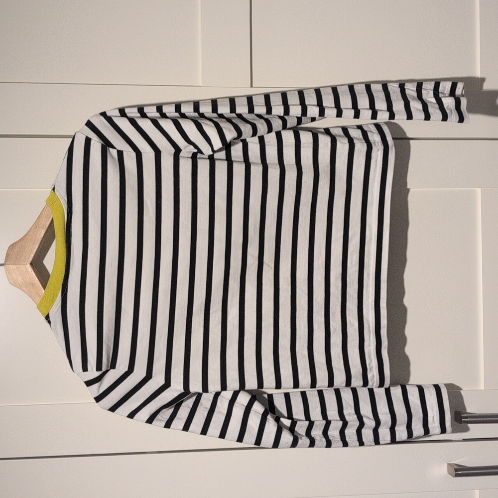 COS White & Black Stripe Long Sleeve Tee with Yellow Neck - Picture 5 of 7